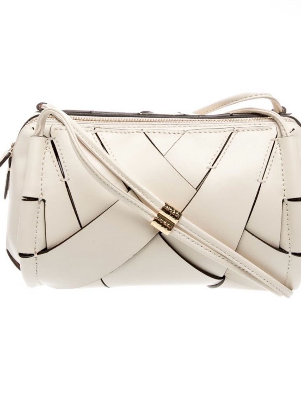 Ulla Johnson Cream Woven Leather Crossbody Bag with Gold Accent
